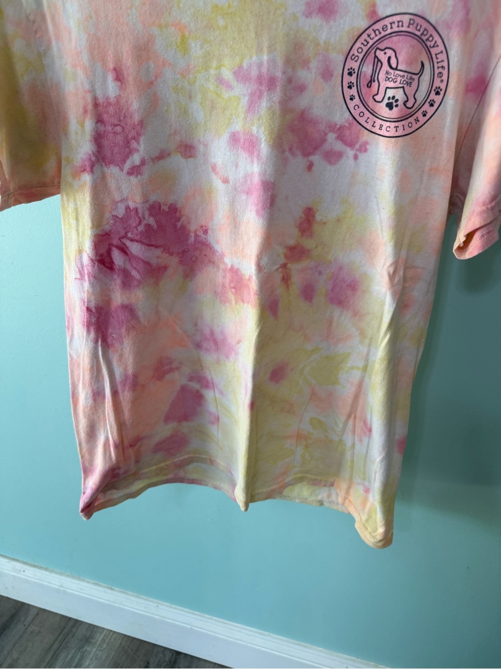 Women’s Southern Puppy Life Collection Tie-Dye Tee in Pink & Yellow Size Medium - Picture 3 of 7